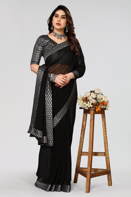 NESHVI ENTERPRISE Solid/Plain Bollywood Georgette Saree(Black)