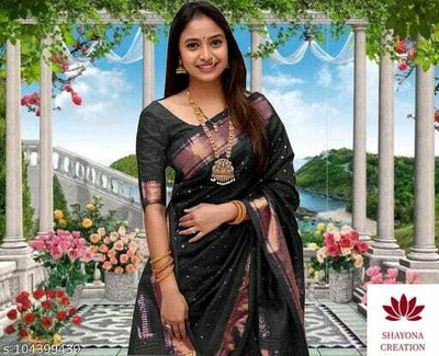 GATIMAN Woven Kanjivaram Pure Silk Saree(Black)