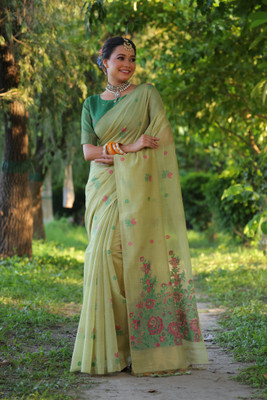 Tasrika Woven Banarasi Cotton Silk Saree(Green)