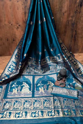 DIVINE JUNCTION WEAR Self Design Banarasi Satin Saree(Blue)