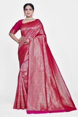 Homigoz Woven Banarasi Silk Blend Saree(Magenta)