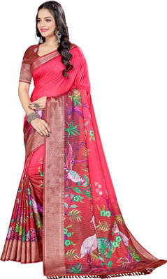 PARAMPARA SILKS Digital Print Bollywood Silk Blend Saree(Red)