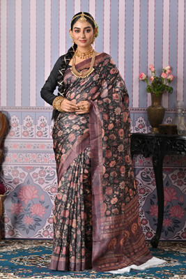 ANOUK Digital Print Mysore Polyester Saree(Black)