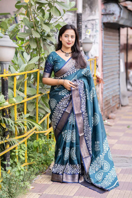 ZARISTACREATION Digital Print Bollywood Dupion Silk Saree(Blue)