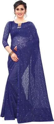 Nilkanthvarni Creation Self Design Bollywood Net Saree(Dark Blue)