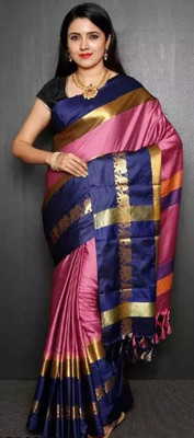 New Age Hub Woven Paithani Cotton Silk Saree(Pink)