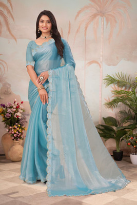 Prem Enterprises Self Design Bollywood Jimmy choo Saree(Light Blue)