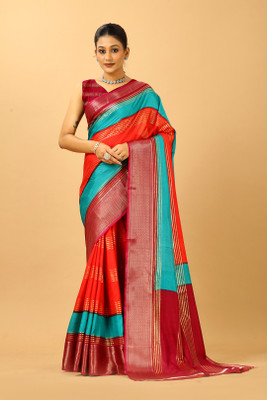 Virendra Textiles Printed Daily Wear Cotton Blend Saree(Maroon)