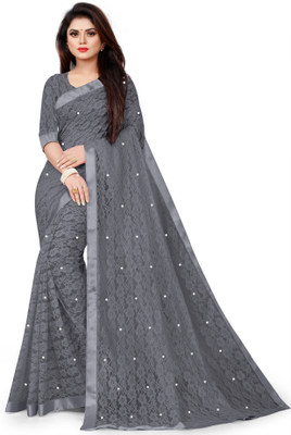 Verviza Embroidered Bollywood Net Saree(Grey)