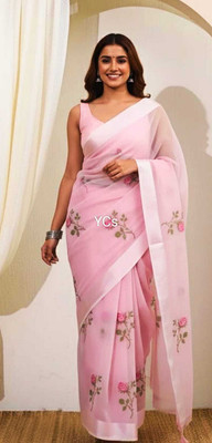 Yashasvi Creations Embroidered Kota Doria Cotton Blend Saree(Pink)