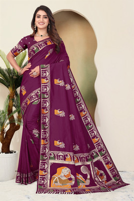 CKDESIGNER Woven Banarasi Nylon Saree(Purple)