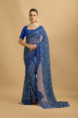 MAHARAJ SAREES Printed Bollywood Georgette Saree(Blue)