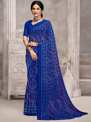 Divastri Floral Print, Geometric Print, Digital Print, Printed Bollywood Chiffon Saree(Blue)