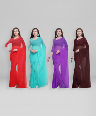 kashvi sarees Solid/Plain Daily Wear Chiffon Saree(Pack of 4, Multicolor)