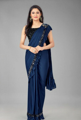 ZAKHI ENTERPRISE Embellished Bollywood Polyester, Lycra Blend Saree(Dark Blue)