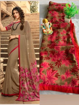 Puretouch Printed Bollywood Georgette, Chiffon Saree(Grey)