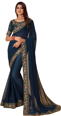 Tejal Creation Solid/Plain Bollywood Georgette Saree(Black)