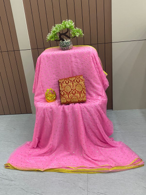 AVOJEE Embellished Daily Wear Chiffon Saree(Pink)
