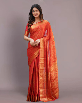 Anjaneya Sarees Self Design Banarasi Silk Blend Saree(Red)