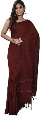 Oishani Saree Ghor Self Design Handloom Pure Cotton Saree(Maroon)