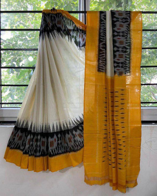 RADHA LAKSHMI Printed Ikkat Pure Cotton Saree(Mustard)