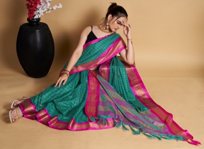 Nimidiya Woven, Checkered Mysore Pure Silk Saree(Light Green)