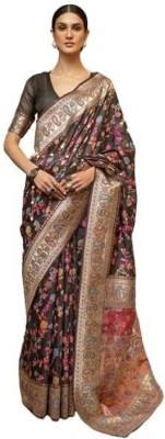 ALlGARMENTSS Floral Print Bollywood Cotton Silk Saree(Black)