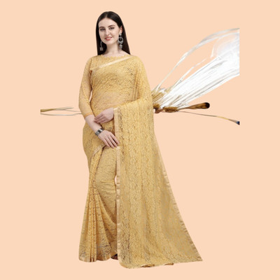 nexxxa Self Design Bollywood Net Saree(Brown)