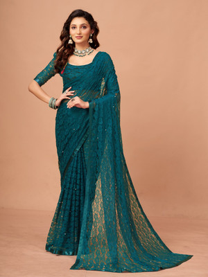 SHRINGARAA Self Design Bollywood Net Saree(Green)