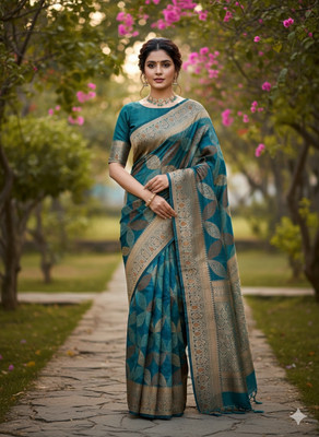 Sangeeta silk Floral Print Bollywood Silk Blend Saree(Blue)