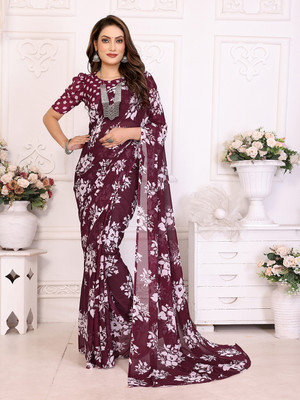 Moda Rapido Printed, Self Design, Floral Print Daily Wear Georgette Saree(Maroon)