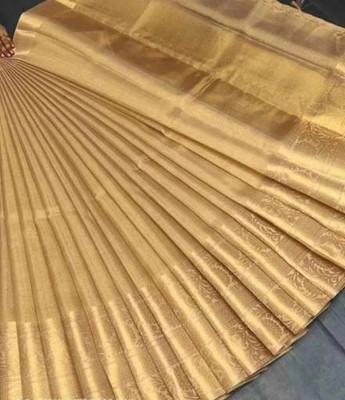 YUHNEBA Self Design Banarasi Tissue, Silk Blend Saree(Gold)