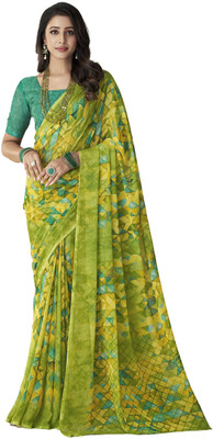 INDONIQ Geometric Print, Graphic Print Bollywood Chiffon, Georgette Saree(Light Green)