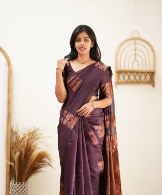 ARUXA FASHION Printed Kanjivaram Pure Silk, Art Silk Saree(Purple)