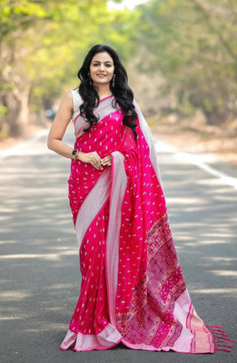 RUCHAA FASHION Woven Banarasi Cotton Silk Saree(Pink)