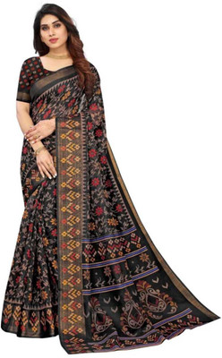 Aaradhana Floral Print Assam Silk Cotton Blend Saree(Black)