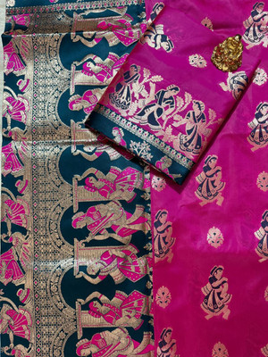 ISARA Printed Baluchari Art Silk Saree(Purple, Green)