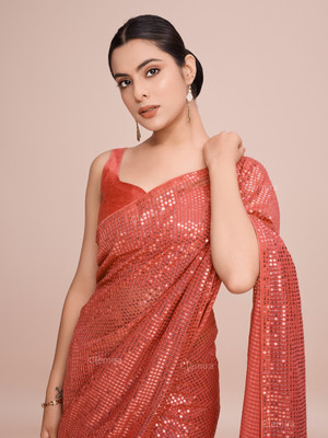 Clemira Embellished Bollywood Georgette Saree(Pink)