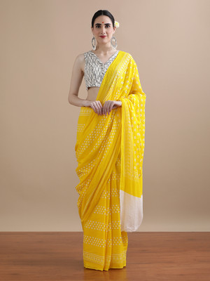 Jaipur Kurti Printed Daily Wear Pure Cotton Saree(Yellow)