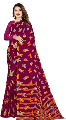 HouseOfCommon Striped Bollywood Georgette Saree(Purple)