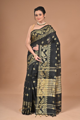 BalikaTextile Printed Handloom Cotton Blend Saree(Black)