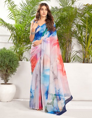 Samah Printed, Color Block Bollywood Chiffon, Georgette Saree(Grey, Multicolor)