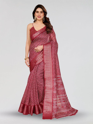 Moda Rapido Printed Bollywood Cotton Blend Saree(Pack of 2, Maroon)