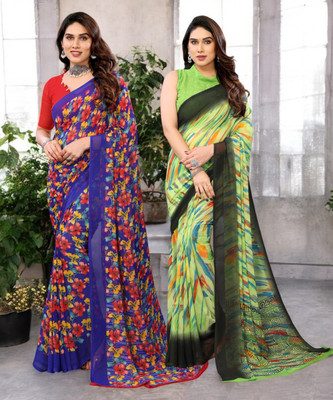 Divastri Printed Bollywood Georgette Saree(Pack of 2, Multicolor)