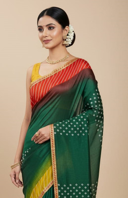 Anugrah Textile Embroidered Banarasi Lycra Blend, Chiffon Saree(Green)