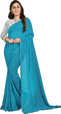 MIRCHI FASHION Solid/Plain Bollywood Georgette Saree(Light Blue)