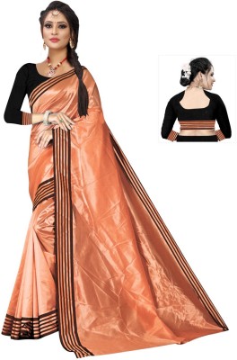 Arun Creation Striped Daily Wear Lycra Blend Saree(Beige)