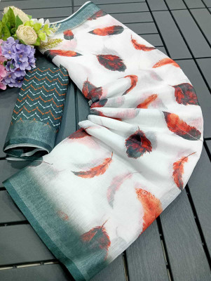 Gajal Self Design Bollywood Linen Saree(White)