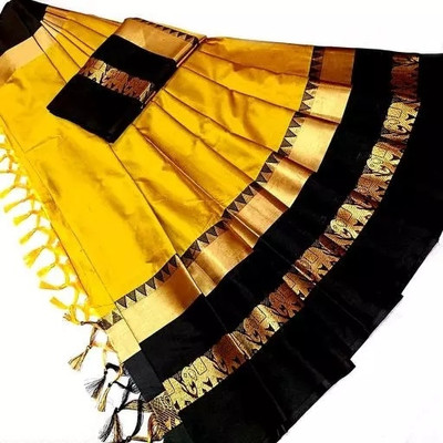 Mortal Textile Woven Handloom Cotton Silk Saree(Black)