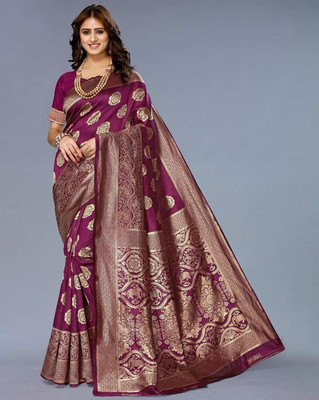 Saadhvi Woven Kanjivaram Silk Blend Saree(Purple)